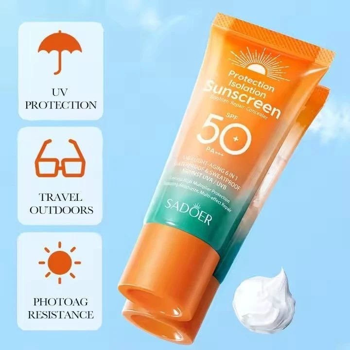 کرم ضدآفتاب بی رنگ 6 در 1 سادور SADOER spf50 ضدآفتاب سبک