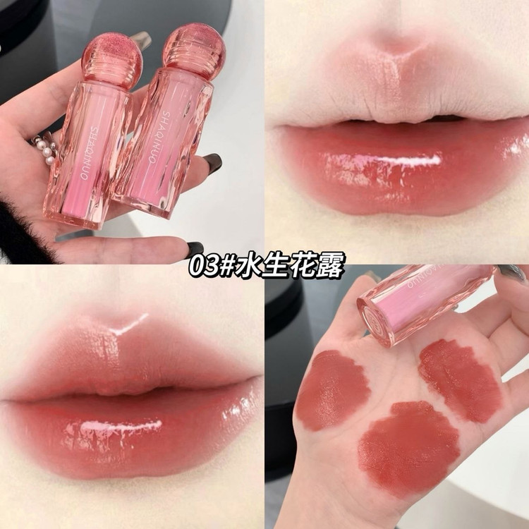 رژلب خیس کره ای لیپ گلاس شیشه ای برند shaqinuo رژلب تینتی