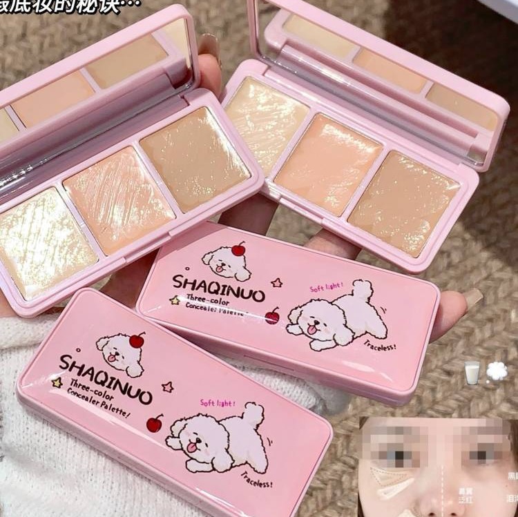 پالت کانسیلر سه رنگ SHAQINUO مدل Soft Light - کانسیلر اصلاح رنگ و پوشش تیرگی زیر چشم پالت کانسیلر هاپو