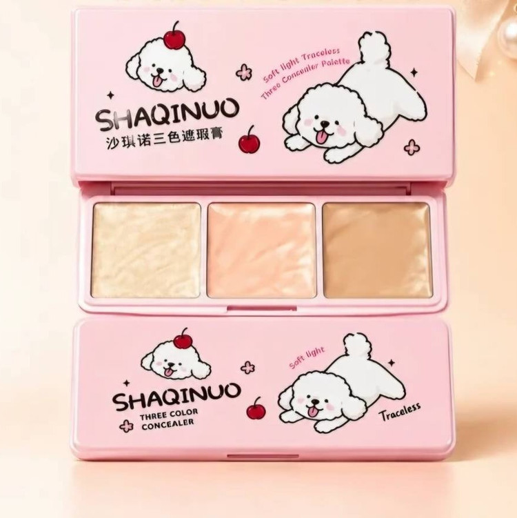 پالت کانسیلر سه رنگ SHAQINUO مدل Soft Light - کانسیلر اصلاح رنگ و پوشش تیرگی زیر چشم پالت کانسیلر هاپو