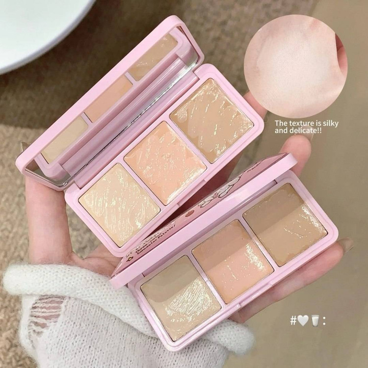پالت کانسیلر سه رنگ SHAQINUO مدل Soft Light - کانسیلر اصلاح رنگ و پوشش تیرگی زیر چشم پالت کانسیلر هاپو