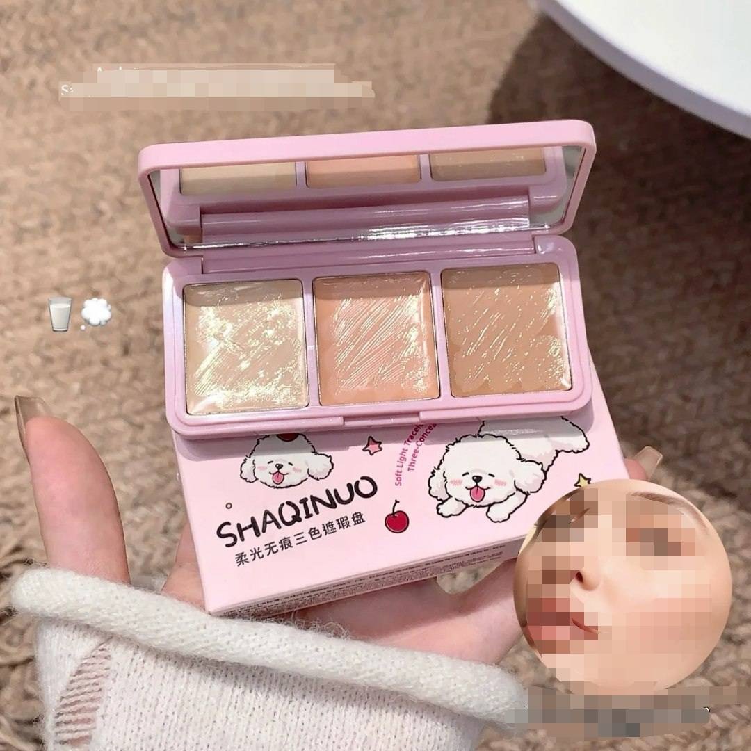 پالت کانسیلر سه رنگ SHAQINUO مدل Soft Light - کانسیلر اصلاح رنگ و پوشش تیرگی زیر چشم پالت کانسیلر هاپو