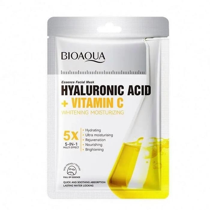 ماسک ورقه ای هیالورونیک اسید و ویتامین سی بیوآکوا 25میل BIOAQUA HYALURONIC ACID VITAMIN C Facial Mask
