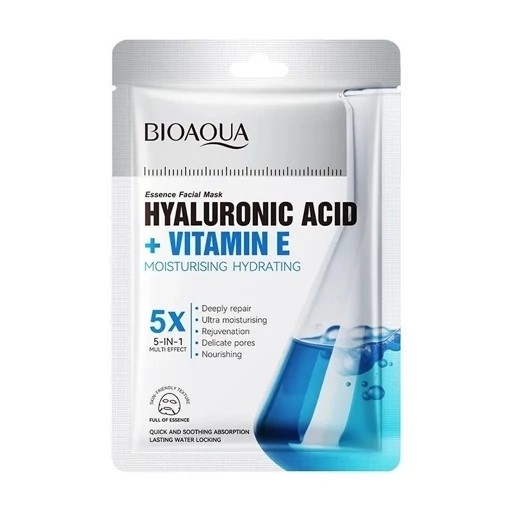ماسک ورقه ای هیالورونیک اسید و ویتامین ای بیوآکوا 25میل BIOAQUA HYALURONIC ACID +VITAMIN E Facial Mask